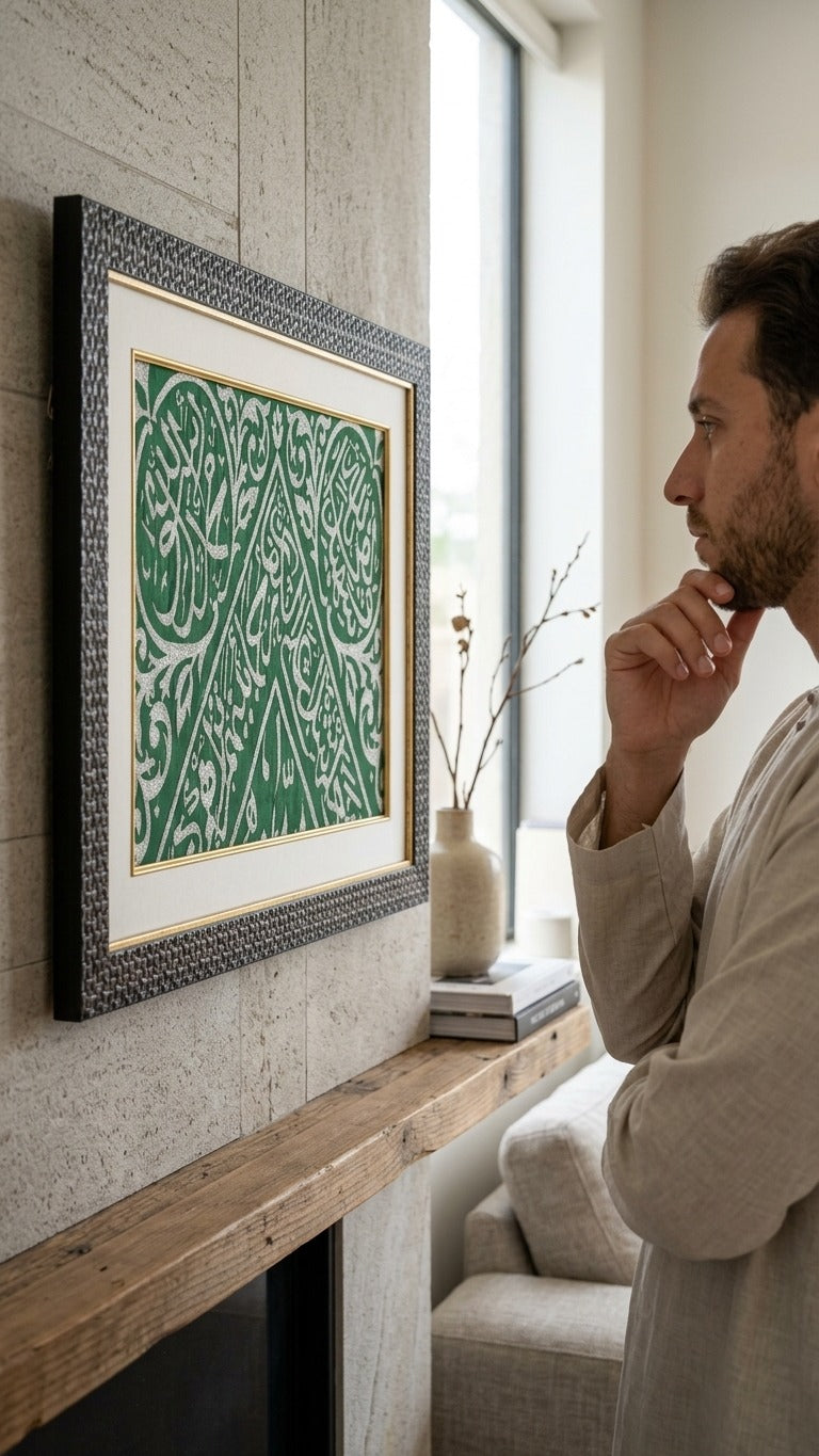Original Green Kiswah Wall Hanging (Framed)