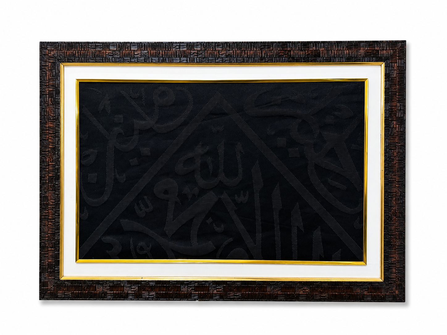 Certified Kaaba Kiswah Cut Fragment – Ya Hannan Ya Mannan | Authentic Kaaba Cloth Piece | Framed Islamic Wall Art