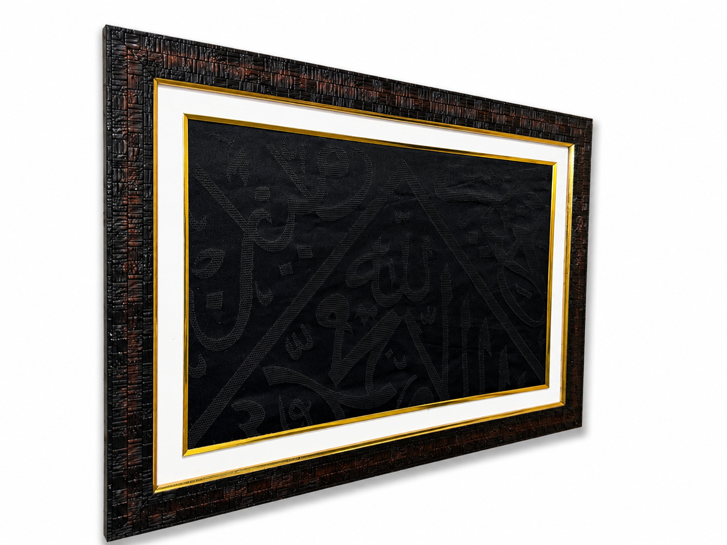 Certified Kaaba Kiswah Cut Fragment – Ya Hannan Ya Mannan | Authentic Kaaba Cloth Piece | Framed Islamic Wall Art